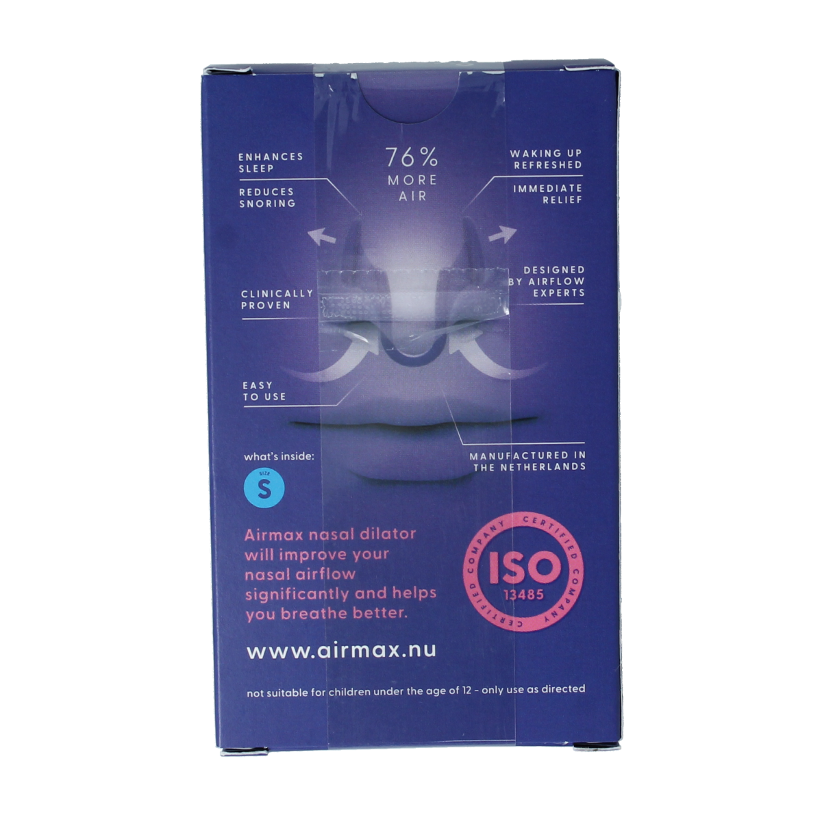 Airmax Neusspreider Classic S for nasal care and inhalation, shown in use with clear plastic design and ergonomic shape.