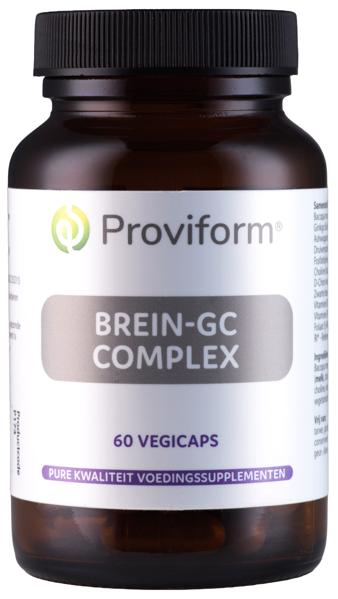 Proviform Brein GC complex herbal capsules in a bottle, vegetarian dietary supplement for brain support.