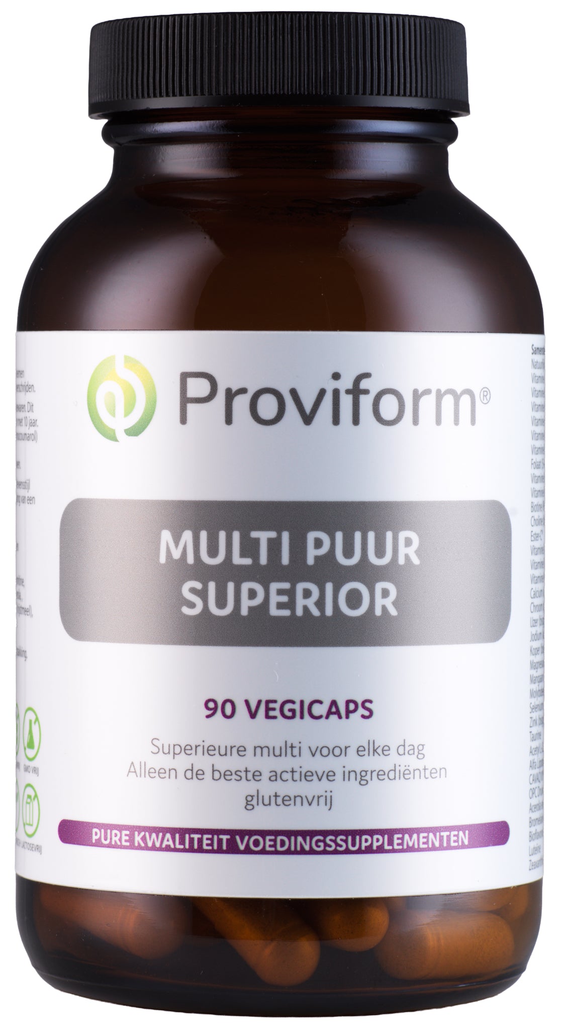 Proviform Multi Puur Superior vegetarian vitamin capsules in a blister pack, designed for balanced daily nutrition.