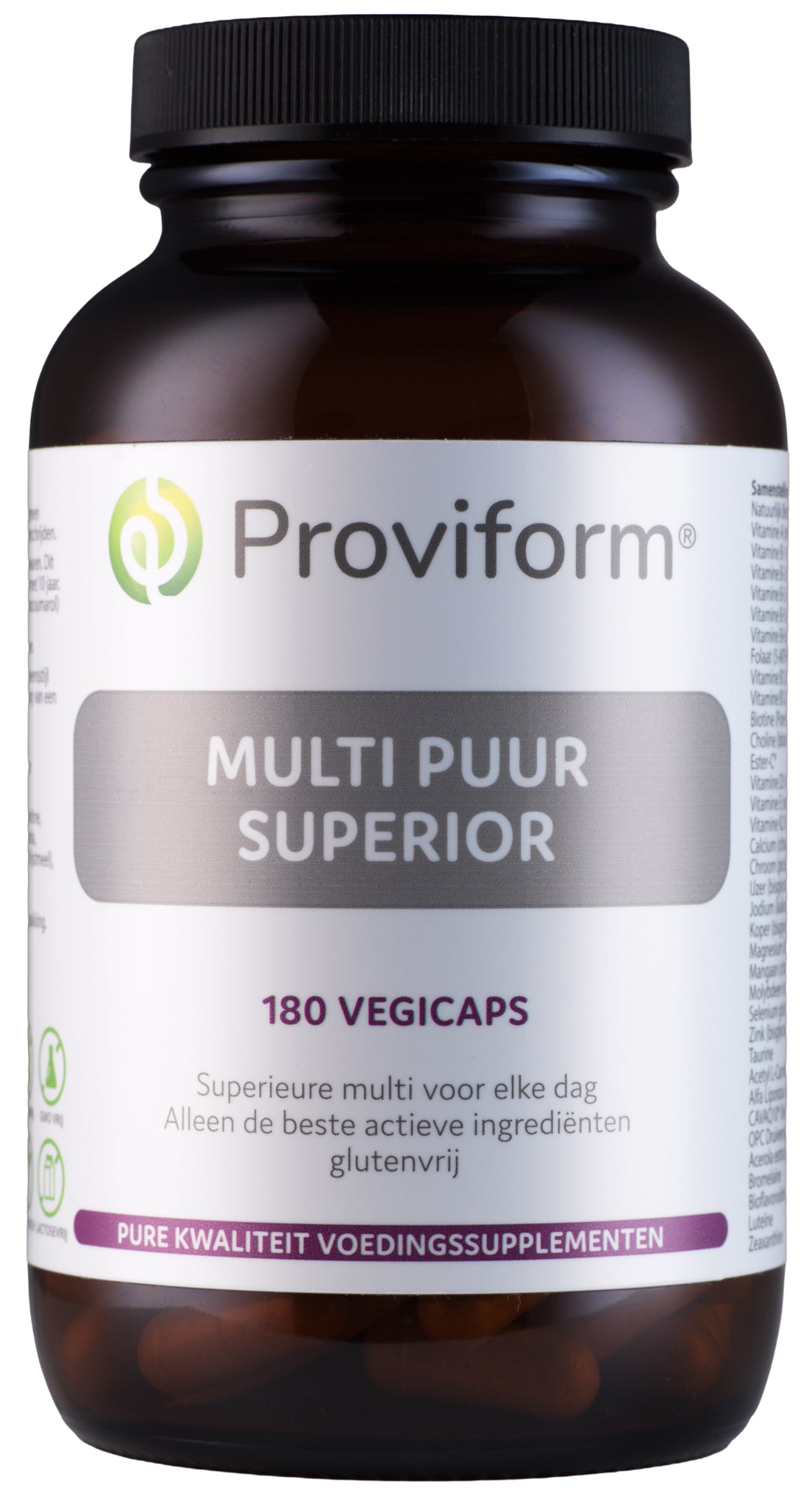 Proviform Multi Puur Superior 180 vegetarian vitamin capsules, softgel form, designed for daily nutritional support.