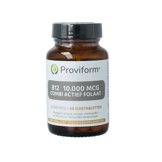 Proviform Vitamine B12 10,000mcg with folate, 60 chewable tablets, natural B12 supplement for energy and immune support.