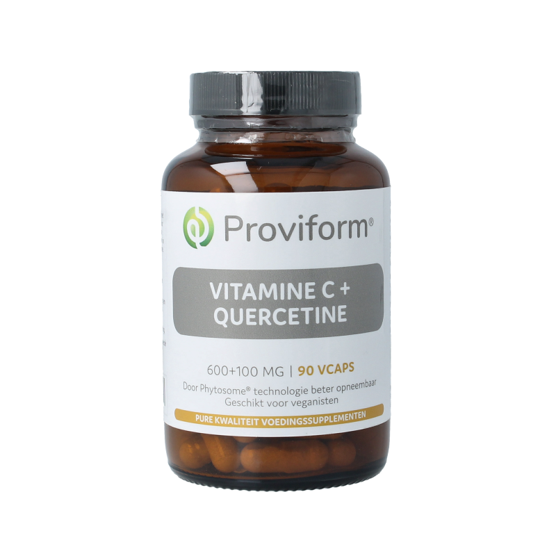Proviform Vitamine C and quercetine phyto vegetarian capsules, 90-count, with colorful capsule image.