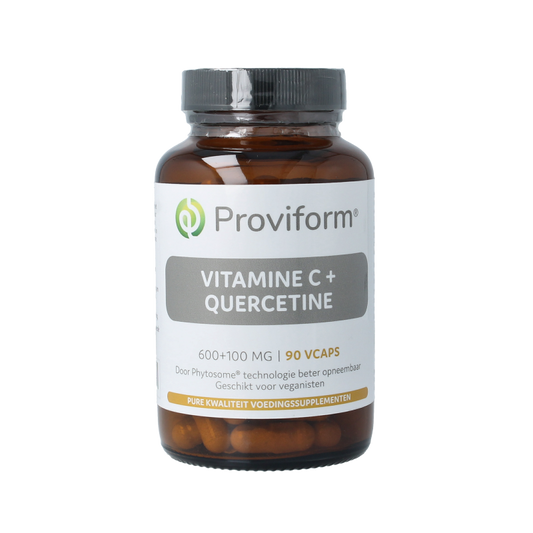 Proviform Vitamine C and quercetine phyto vegetarian capsules, 90-count, with colorful capsule image.