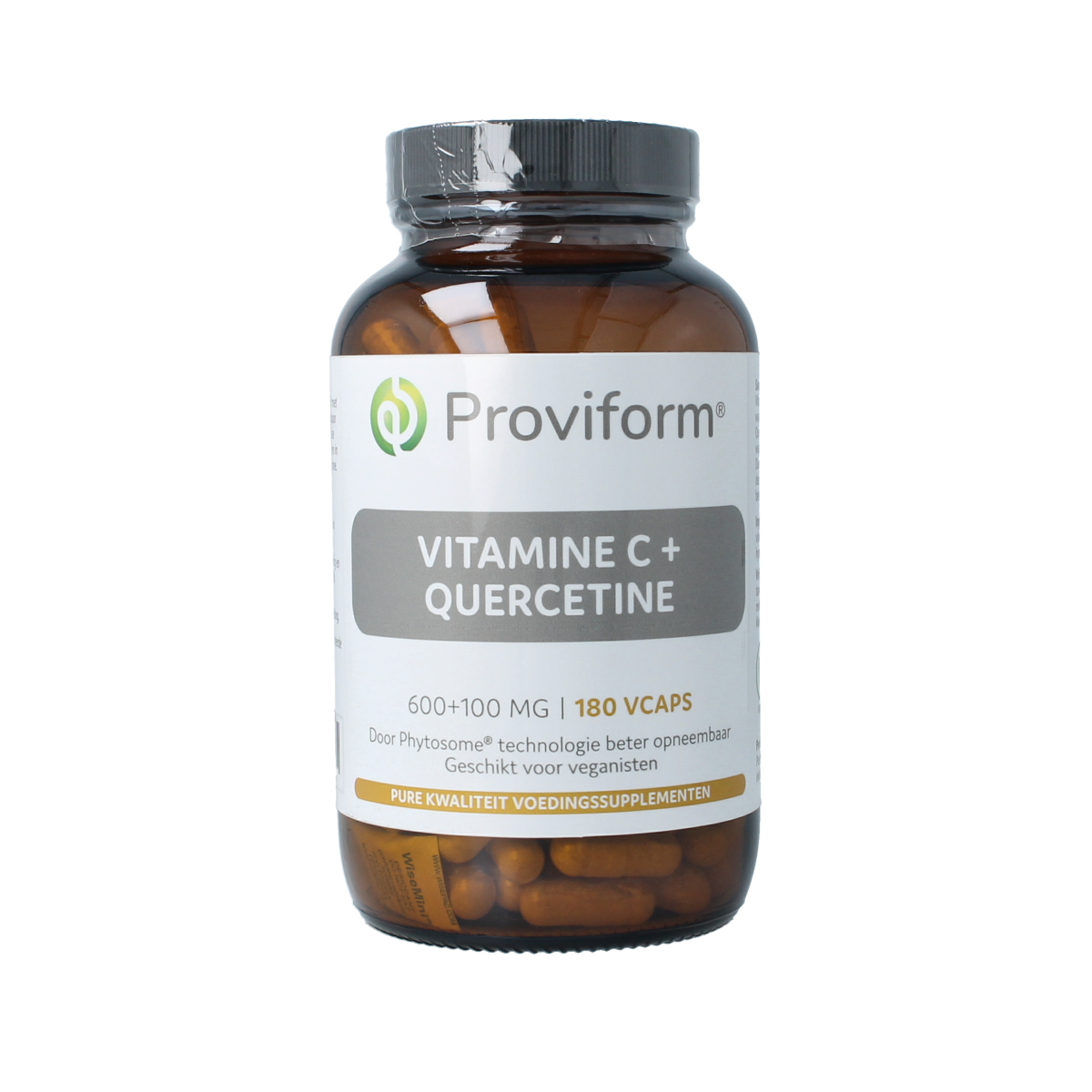 Proviform Vitamine C & quercetine phyto vegetarian capsules, 180 count, in a clear bottle with capsules visible inside.
