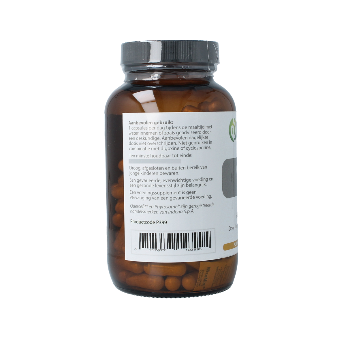 Proviform Vitamine C & Quercetine phyto vegetarian capsules, dietary supplement in a clear bottle with capsules visible inside.