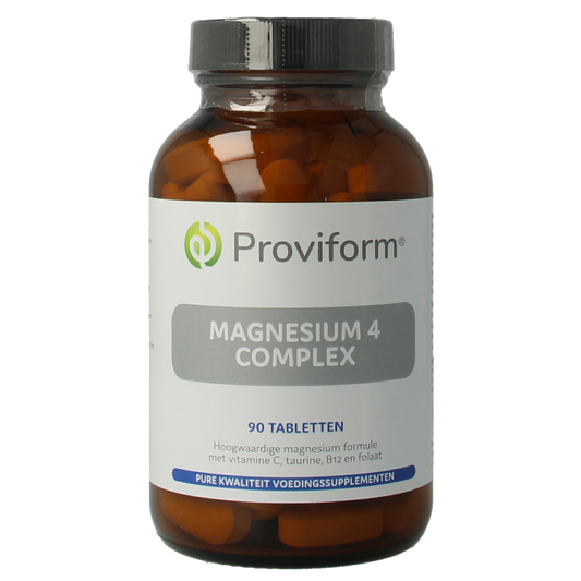 Proviform Magnesium 4 Complex mineral supplement containing 90 tablets, showcasing the supplement bottle with tablets inside.