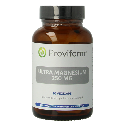 Proviform Magnesium Ultra 250mg vegetarian capsules, showing the bottle with 30 capsules on a white background.