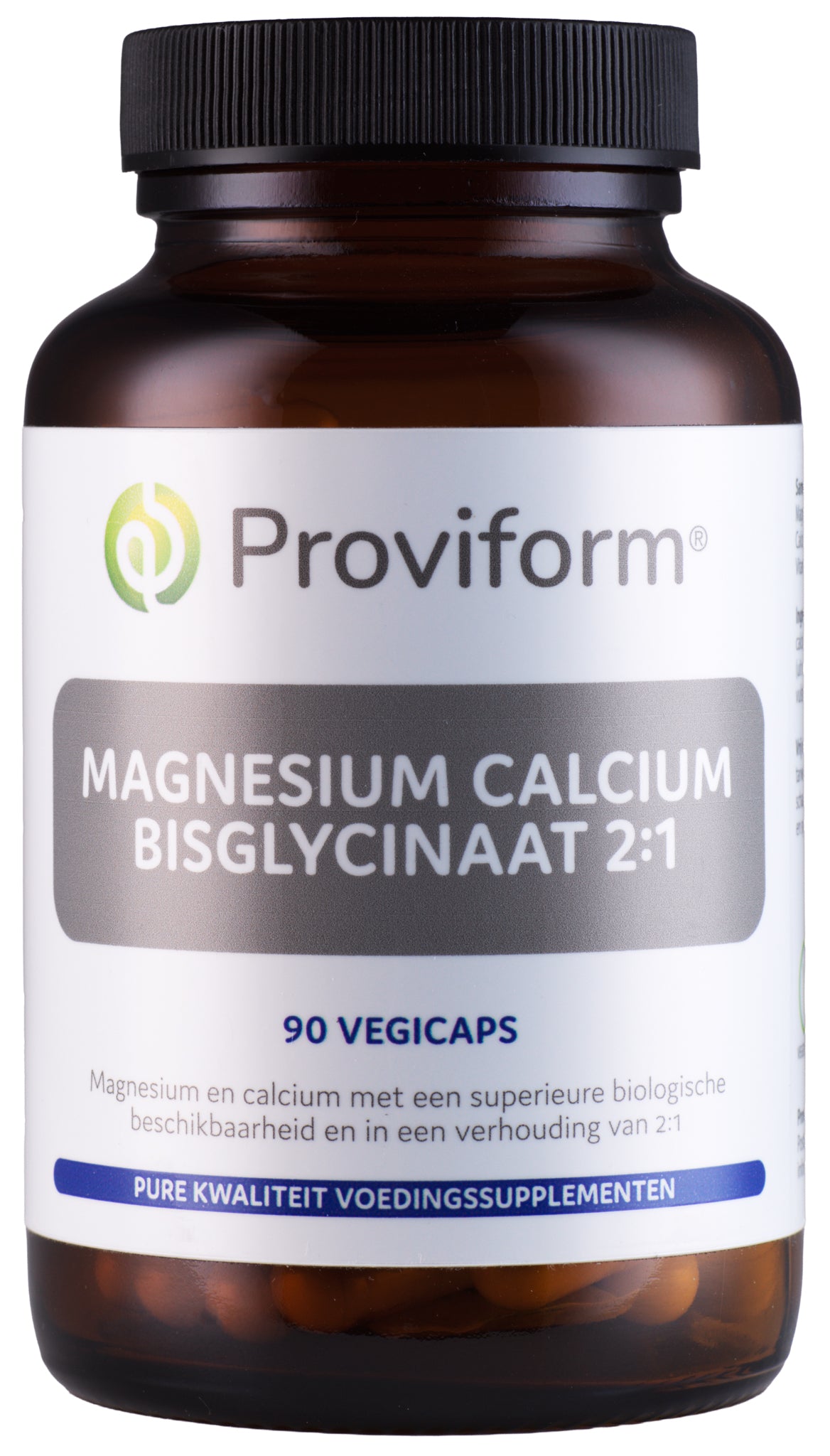 Proviform Magnesium Calcium Bisglycinate and D3 vegetarian capsules, mineral supplement, bottle with capsules and label visible.