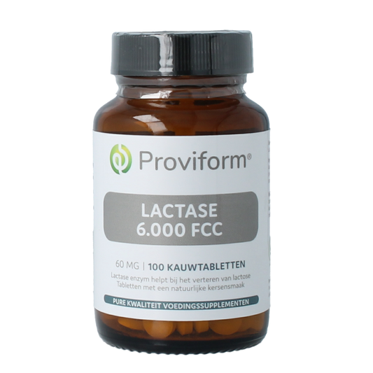 Proviform Lactase 6,000 FCC chewable tablets, dietary supplement for digestion, shown in blister pack.