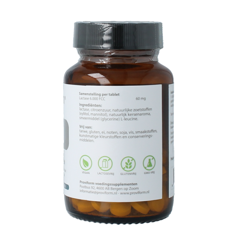 Proviform Lactase 6,000 FCC chewable tablets, dietary supplement for digestion, close-up of the product packaging.