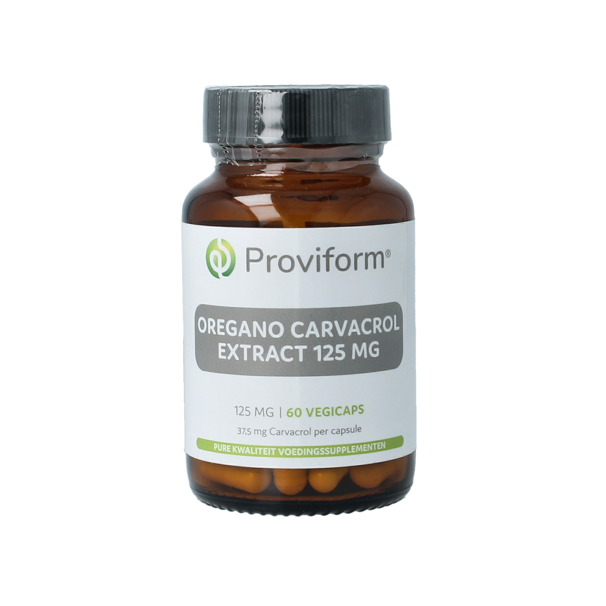Proviform Oregano Carvacrol extract vegetarian capsules, herbal supplement in a white bottle with a label displaying product details.