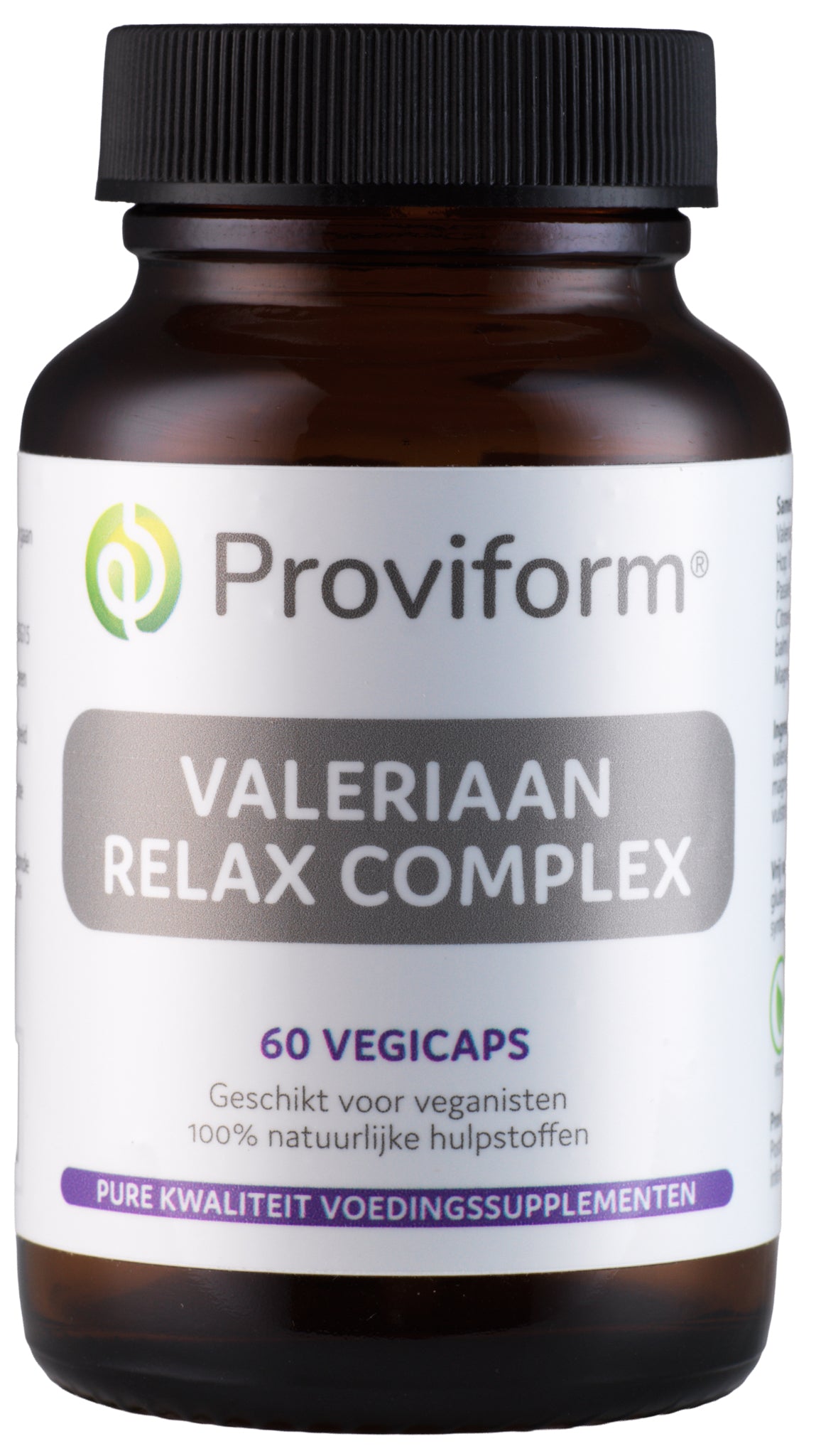 Proviform Valeriaan relax complex vegetarian capsules in a bottle, herbal supplement for relaxation and stress relief.