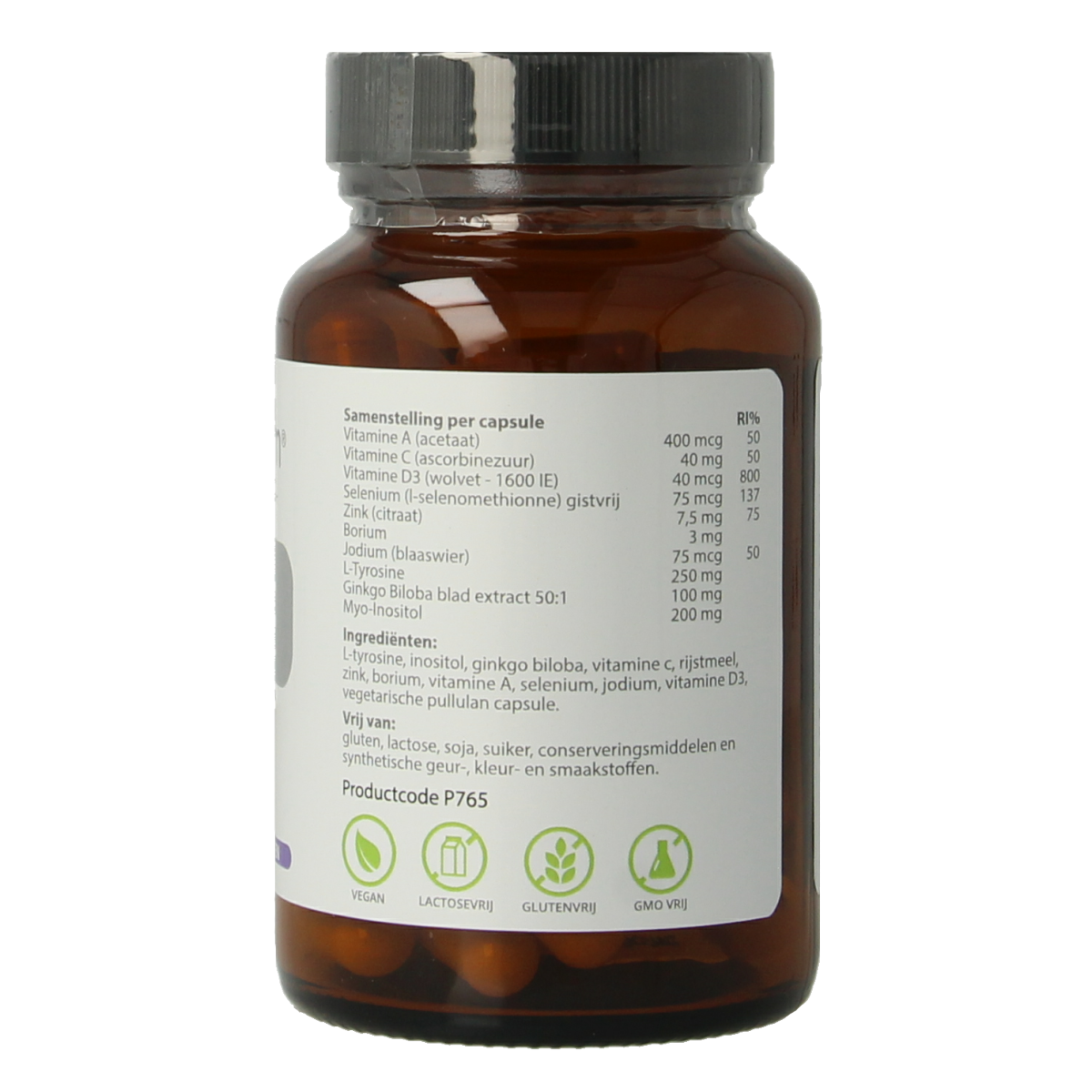 Provida Schildklier Pro Active vegetarian herbal capsules in a bottle, dietary supplement for thyroid support