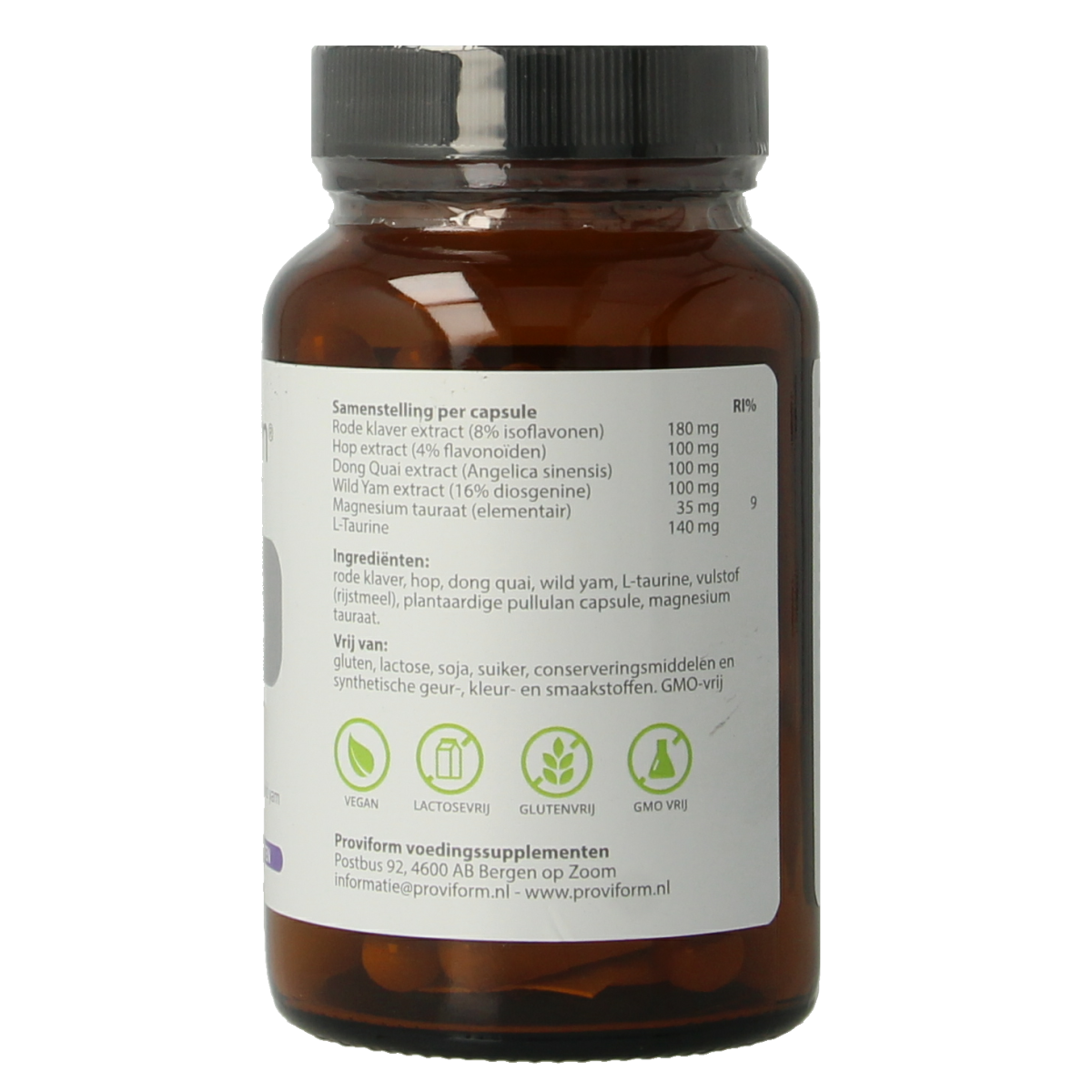 Proviform Overgang Pro Complex vegetarian capsules in a bottle, dietary supplement for hormonal balance and overall wellness.