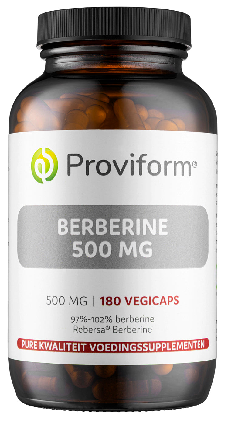 Proviform Berberine 500mg herbal capsules in a bottle, vegetarian dietary supplement for health support.