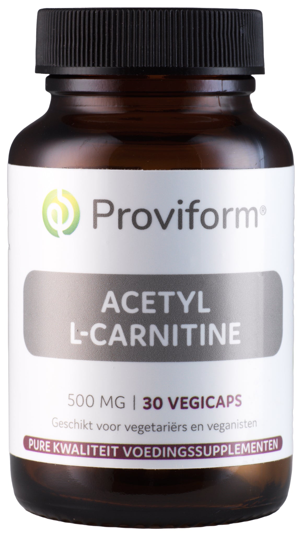 Proviform Acetyl-L-Carnitine 500mg vegetarian capsules, dietary supplement with amino acids, in a clear bottle.
