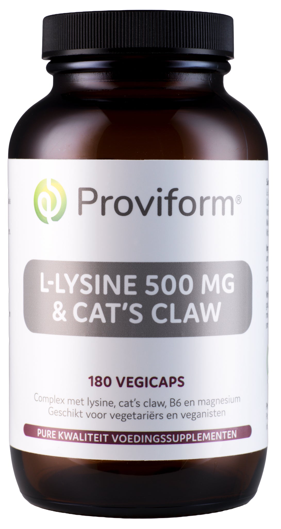Proviform L-Lysine 500mg and cat's claw vegetarian capsules, dietary supplement for immune support and overall health.