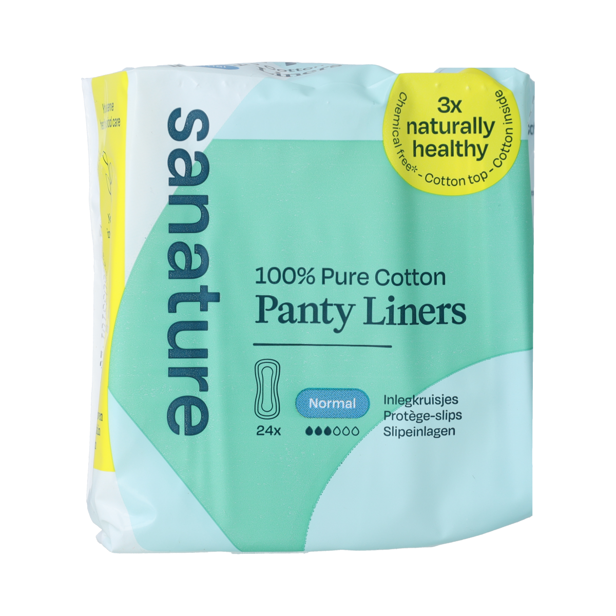 Sanature cotton inlegkruisjes, normaal, 24 stuks, damesverband voor dagelijks gebruik, 100% katoen, zachte en ademende bescherming