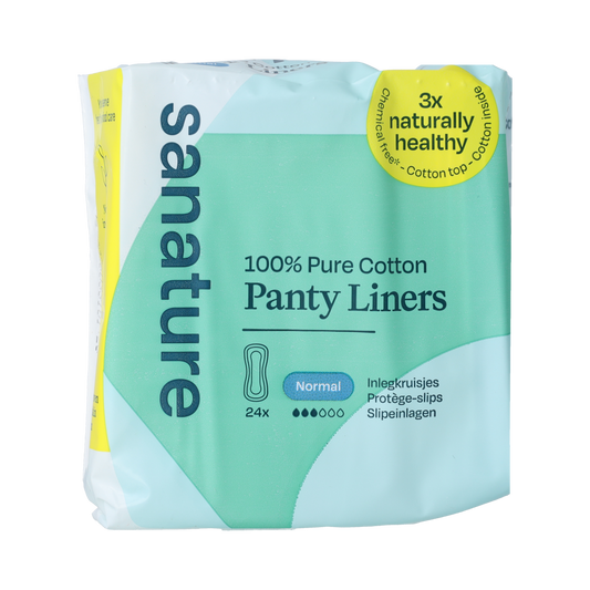 Sanature cotton inlegkruisjes, normaal, 24 stuks, damesverband voor dagelijks gebruik, 100% katoen, zachte en ademende bescherming