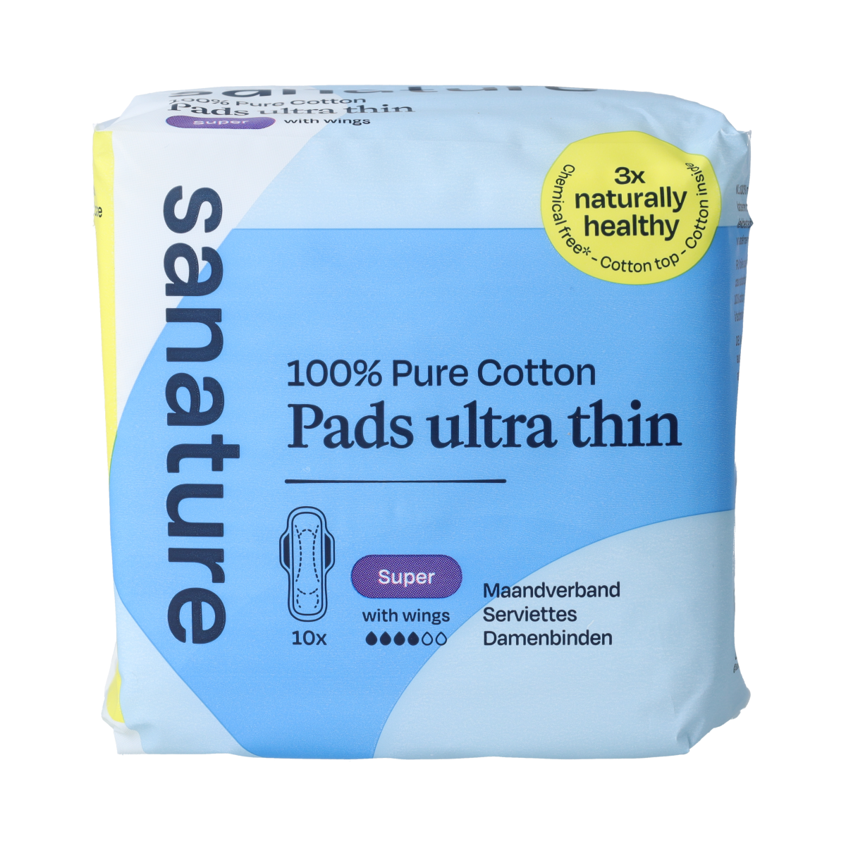 Sanature Maandverband super 100% katoen, women’s panty liners, 10-pack, soft absorbent cotton, feminine hygiene product