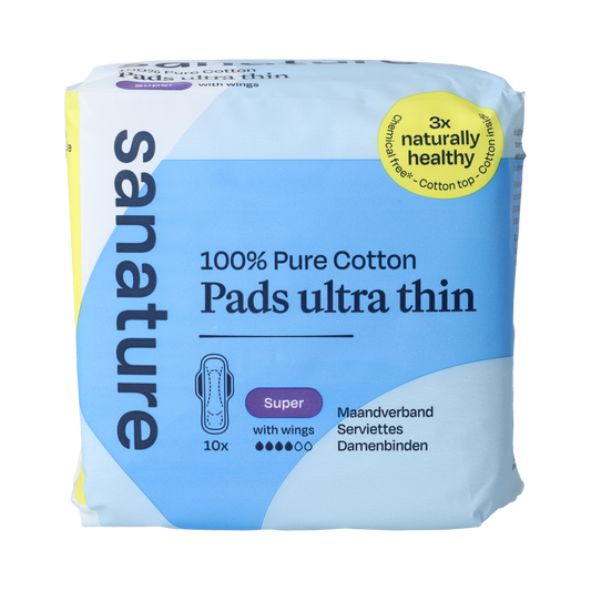 Sanature Maandverband super 100% katoen, women’s panty liners, 10-pack, soft absorbent cotton, feminine hygiene product