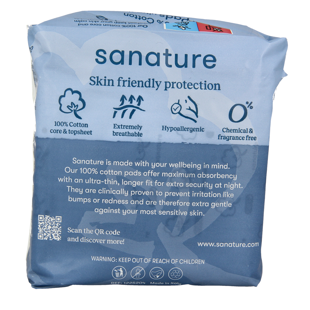 Sanature ultra night sanitary pads and tampons, 10-pack for women, with discreet packaging and absorbent material.