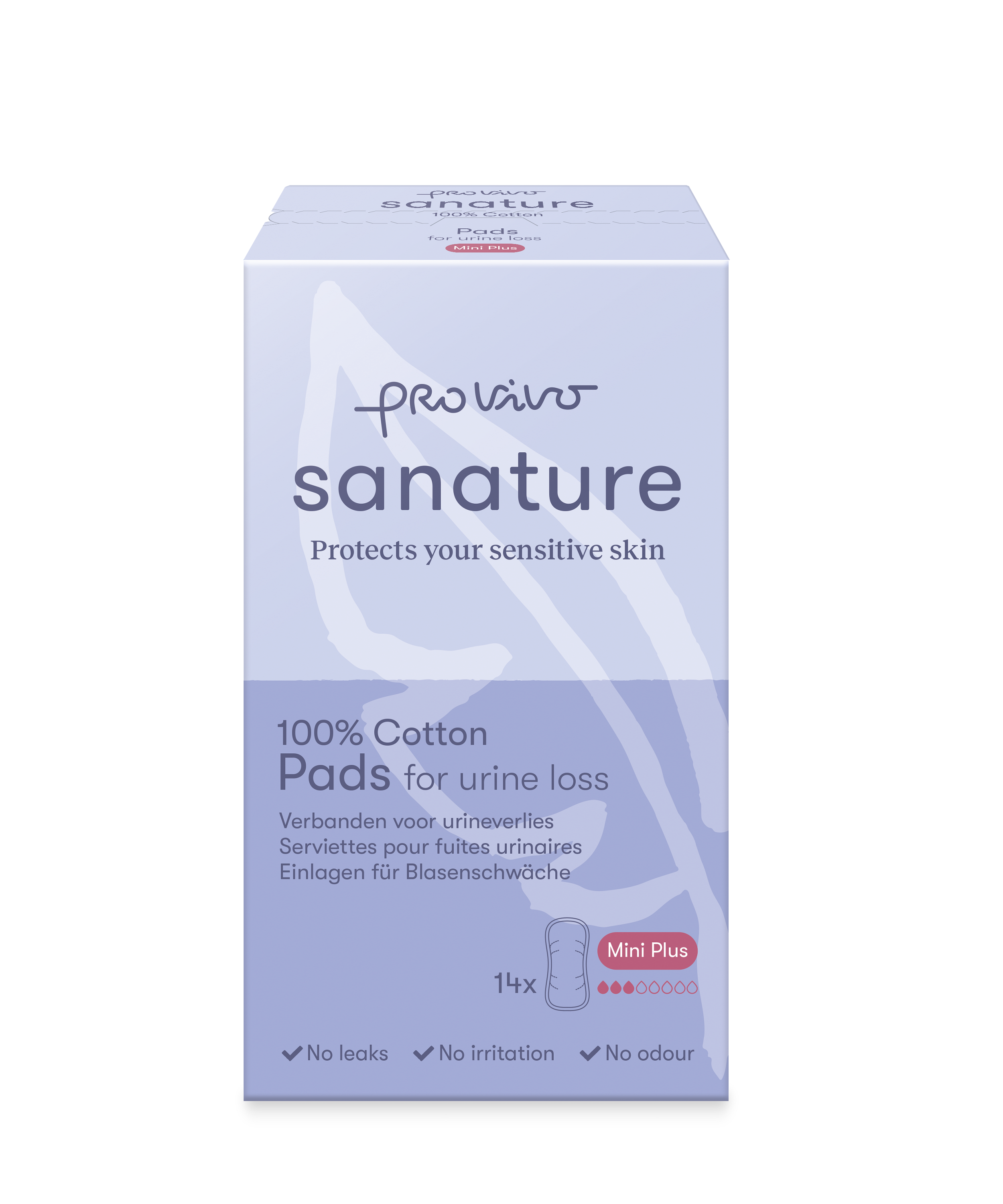 Sanature Pro Vivo mini plus incontinence panty liners for women, 14-pack, made of soft cotton, designed for comfort and protection