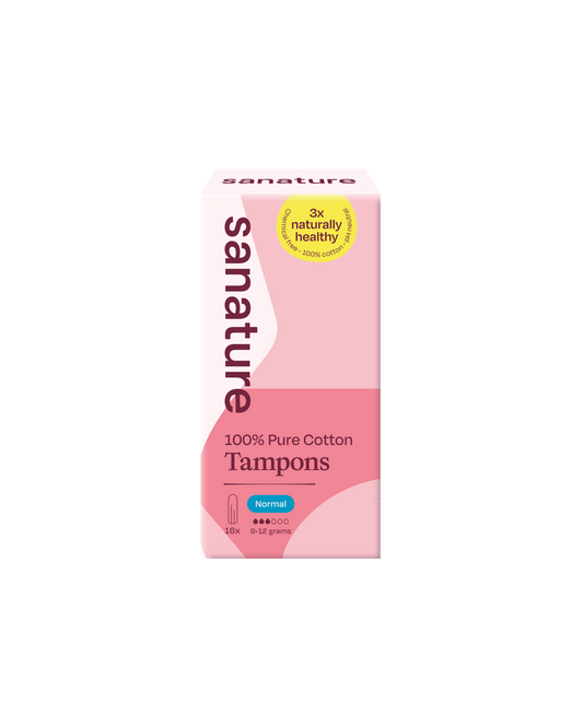 Sanature Tampons normal pack of 16, feminine hygiene product for comfortable protection, with discreet packaging.