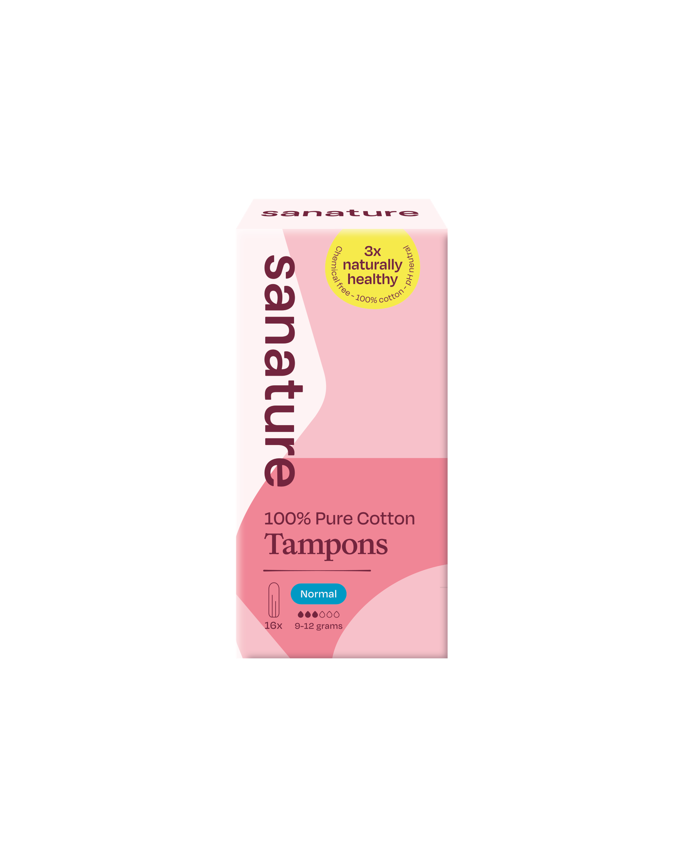 Sanature Tampons normal pack with 16 pieces, feminine hygiene product, soft applicator, and discreet packaging.