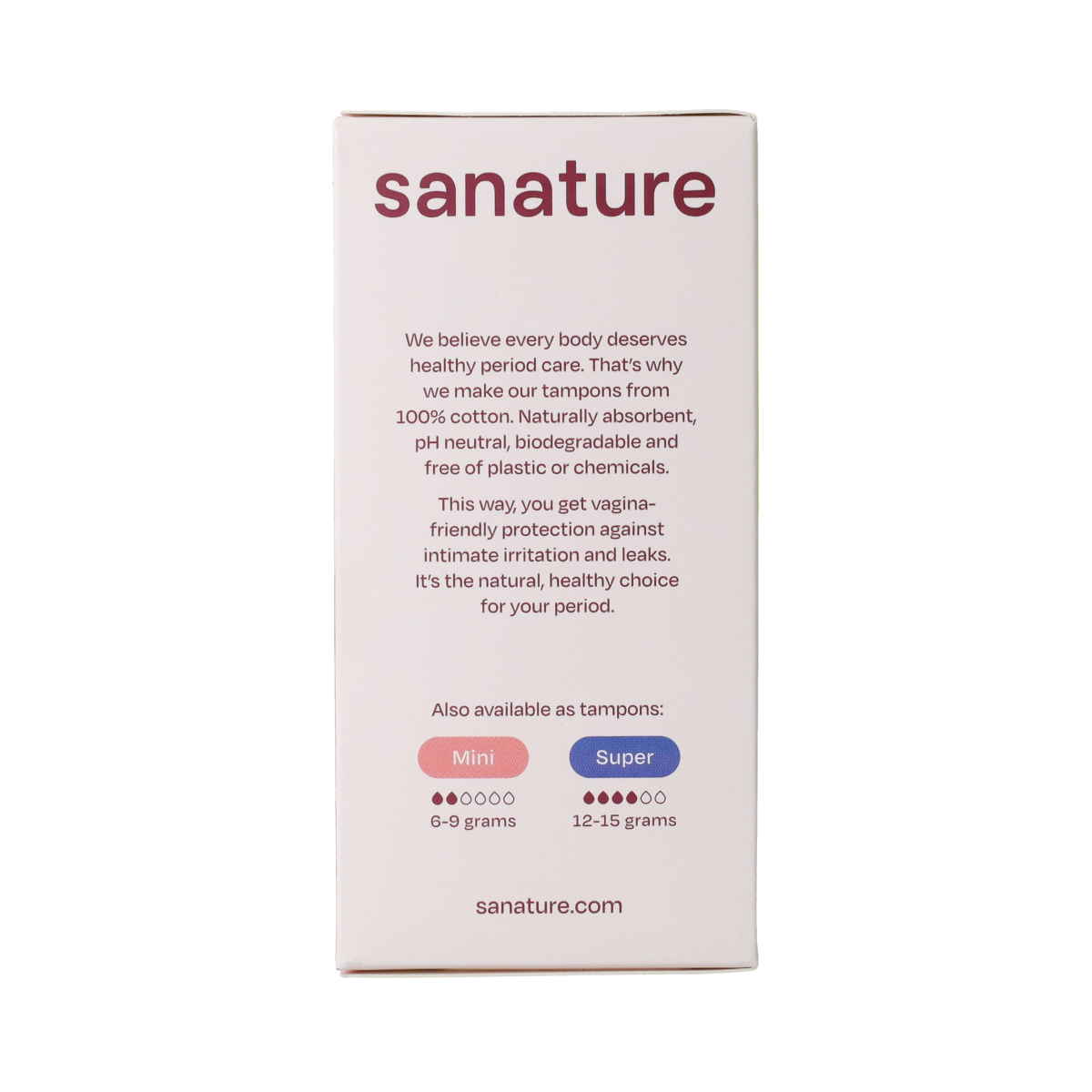 Sanature Tampons normal pack of 16, feminine hygiene product, with white tampons and packaging visible in the image.