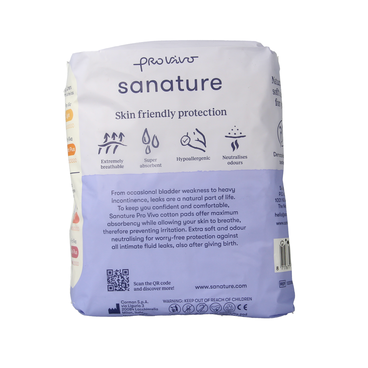 Sanature Pro Vivo incontinentie incontinence pads with normal cotton, 12 packs, shown in the image.