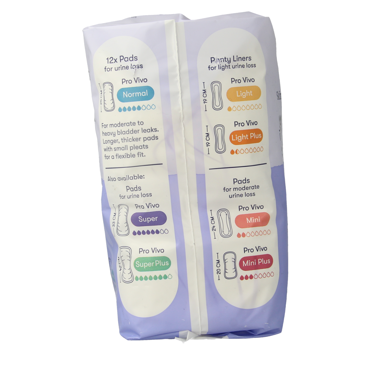 Sanature Pro Vivo incontinentie in normaal katoen, 12 packs, showing soft, absorbent fabric and packaging design.