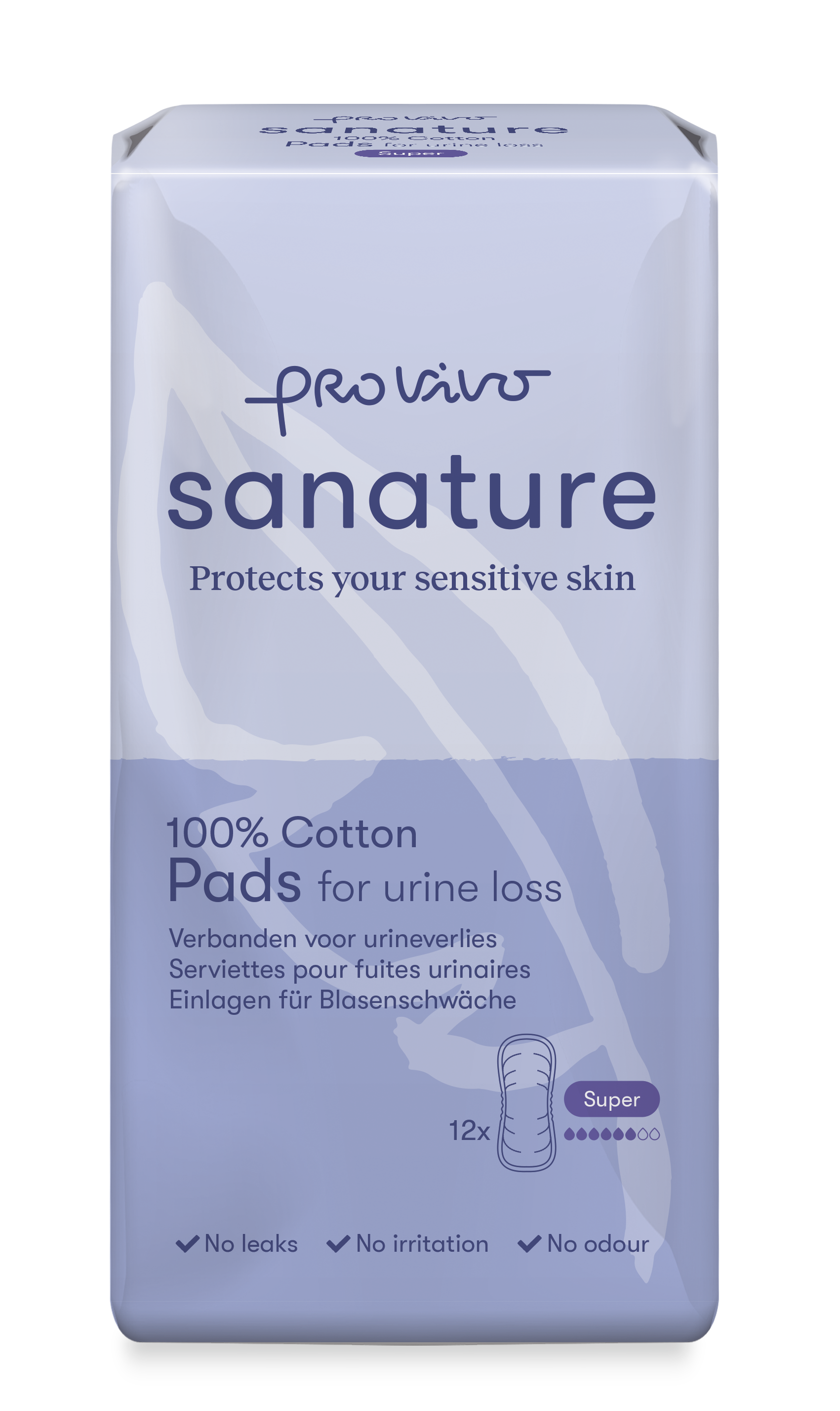 Sanature Pro vivo katoen incontinentie verband, super absorberend, pack of 12, soft and breathable incontinentie product.