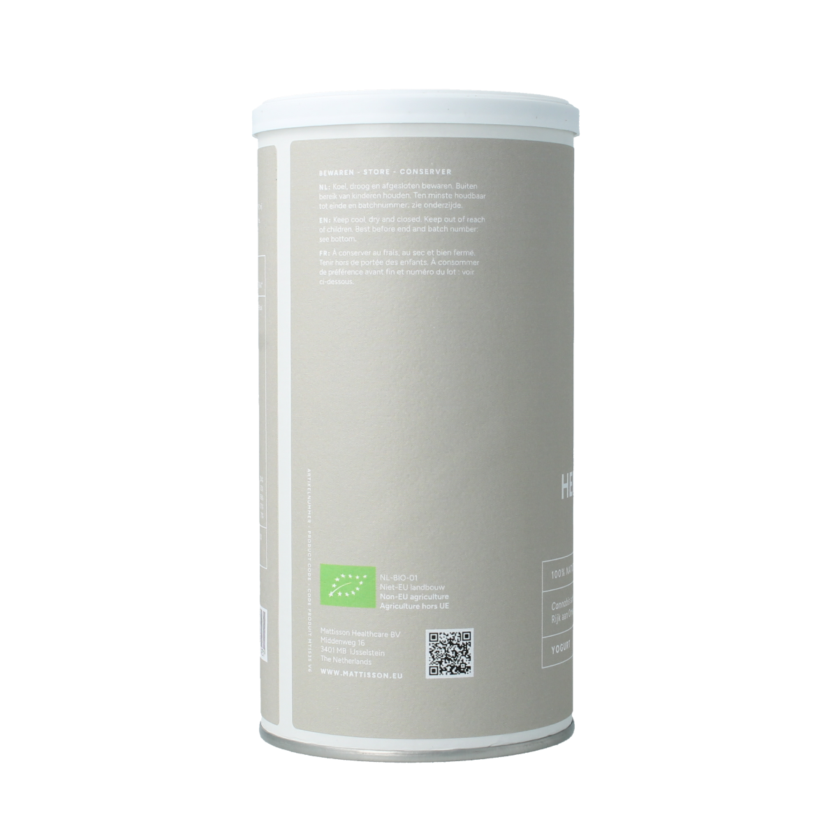 Organic hulled hemp seeds in a 250g package by Mattisson, used as a nutritious herb, spice, or meal ingredient.