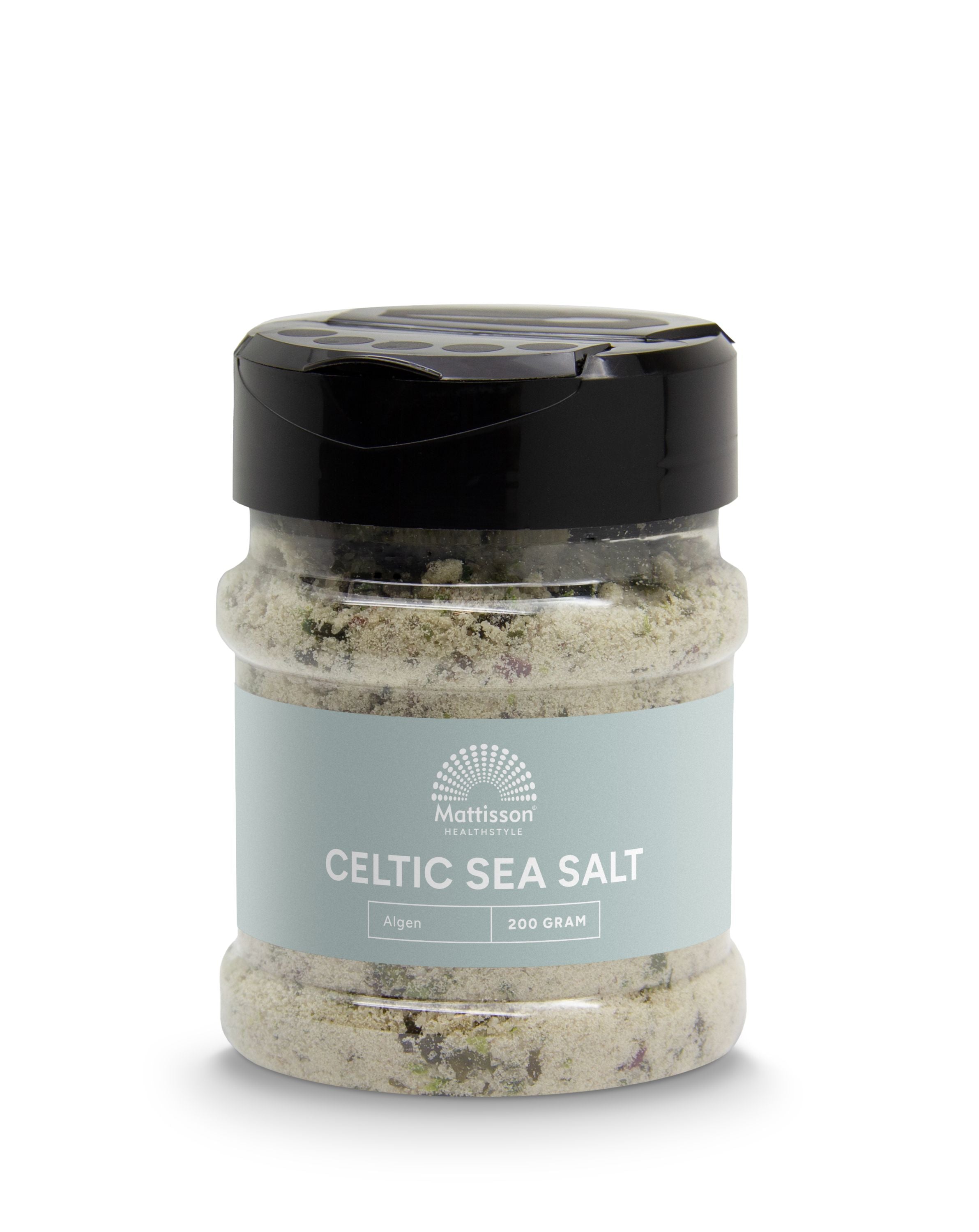 Mattisson Celtic sea salt with algae in a 200g package, natural herbal seasoning and salt for cooking and finishing dishes.