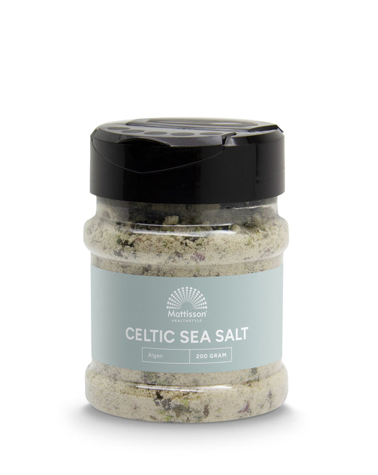 Mattisson Celtic sea salt with algae in a 200g package, natural herbal seasoning and salt for cooking and finishing dishes.