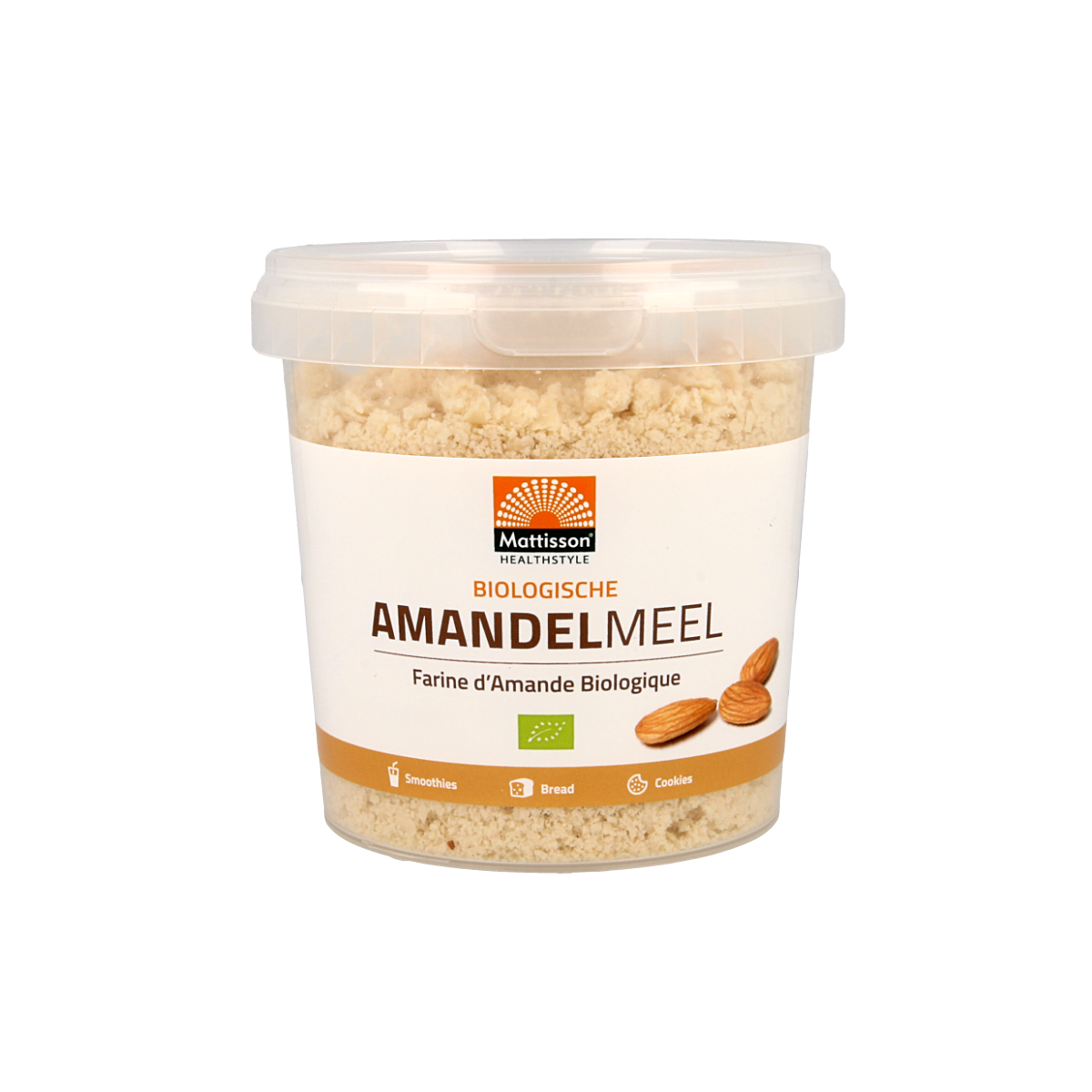Organic almond flour from Mattisson, 300g, in a resealable bag, fine ground almond baking mix for gluten-free recipes.