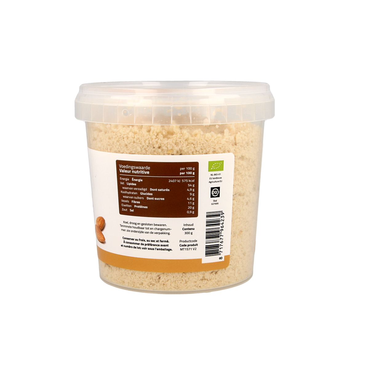 Organic Mattisson Absolute almond flour in a 300g package, shown in a resealable bag, suitable for baking and gluten-free recipes.