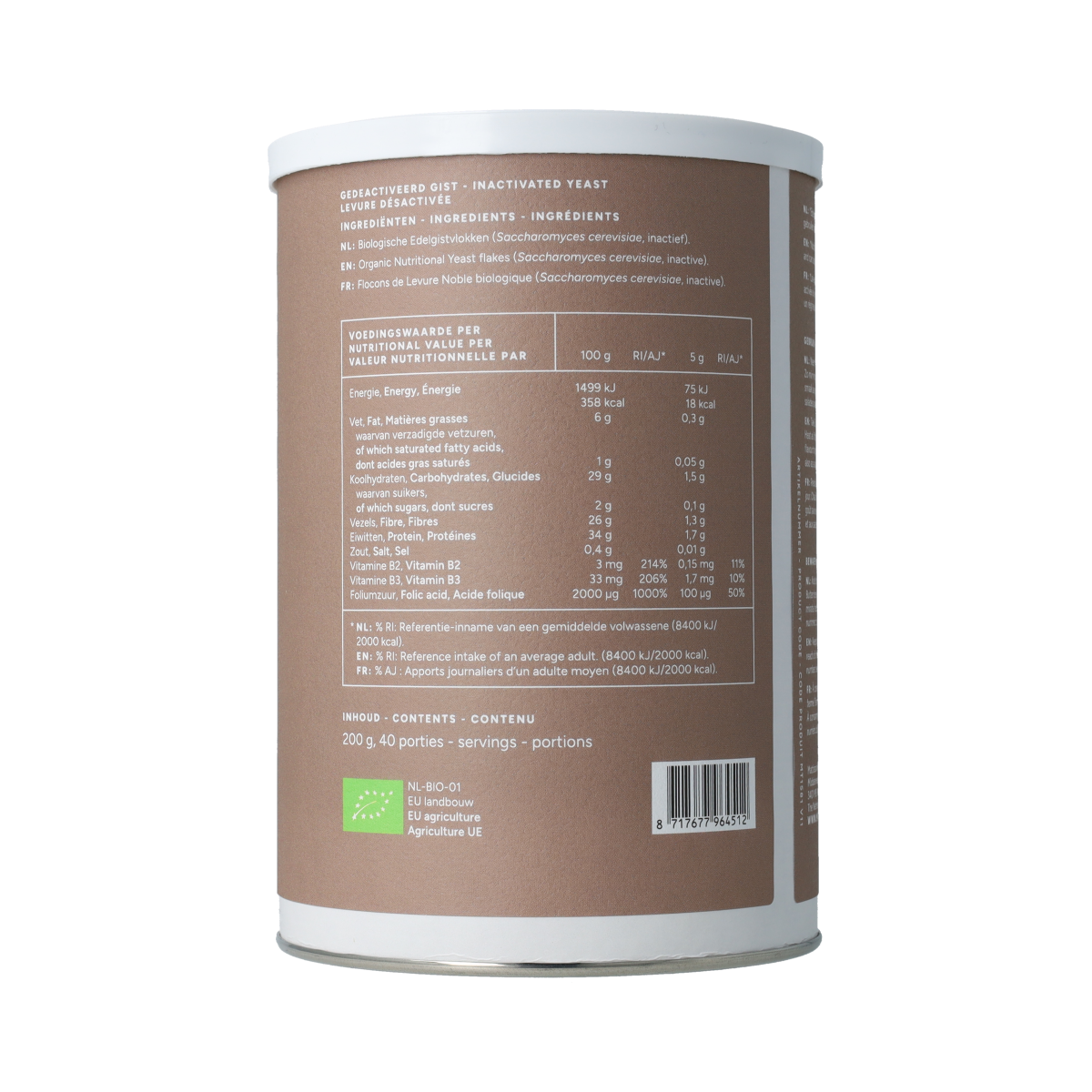 Mattisson Edelgistvlokken, 100% pure organic brewer's yeast flakes, 200g, in a clear package with a white label.