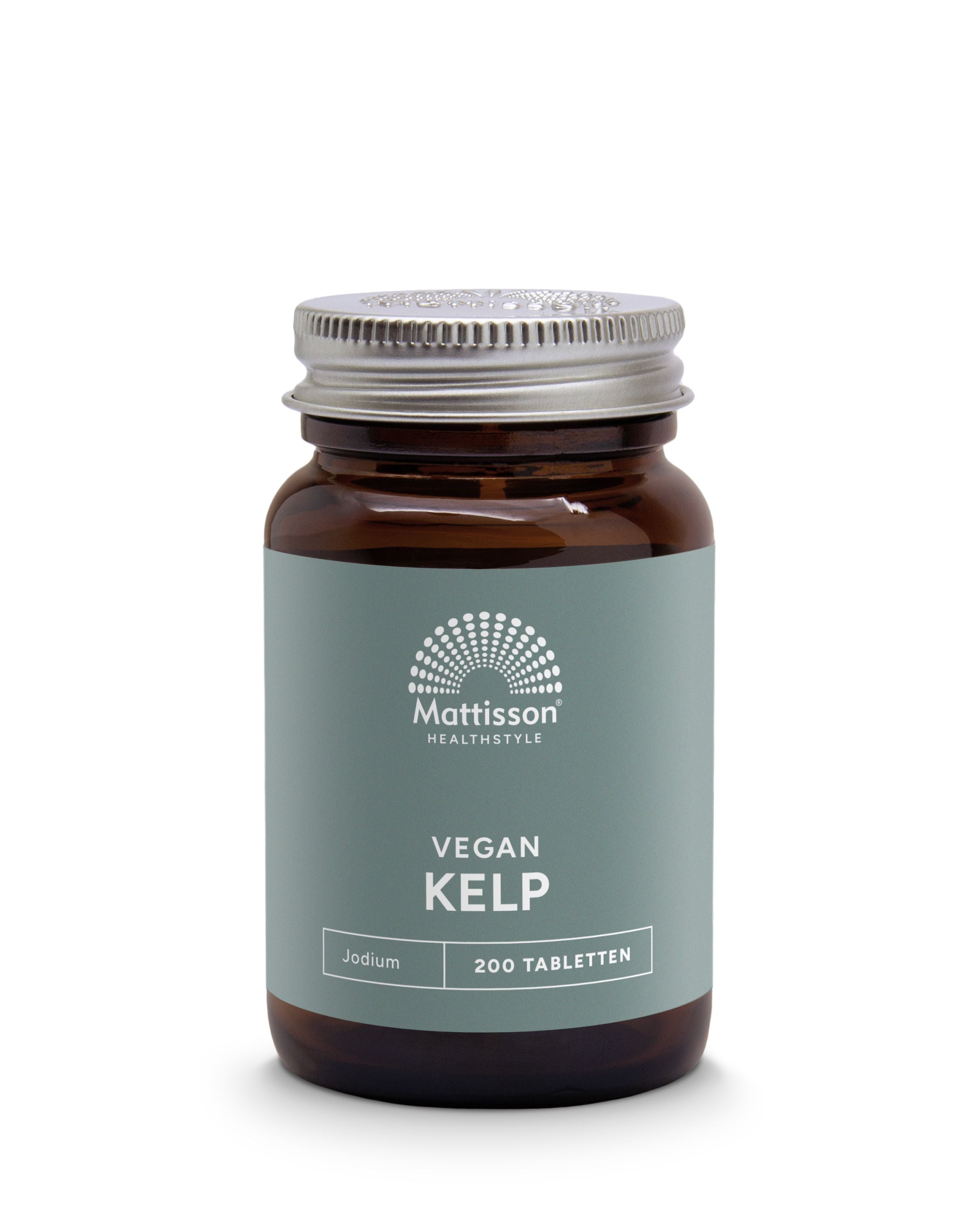 Mattisson Kelp algenextract supplement with 150mcg iodine in a bottle of 200 tablets, natural herbal remedy for thyroid support.