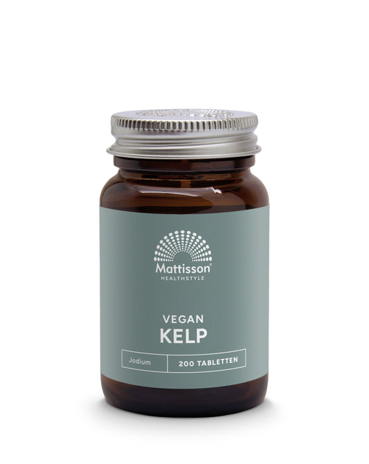 Mattisson Kelp algenextract supplement with 150mcg iodine in a bottle of 200 tablets, natural herbal remedy for thyroid support.
