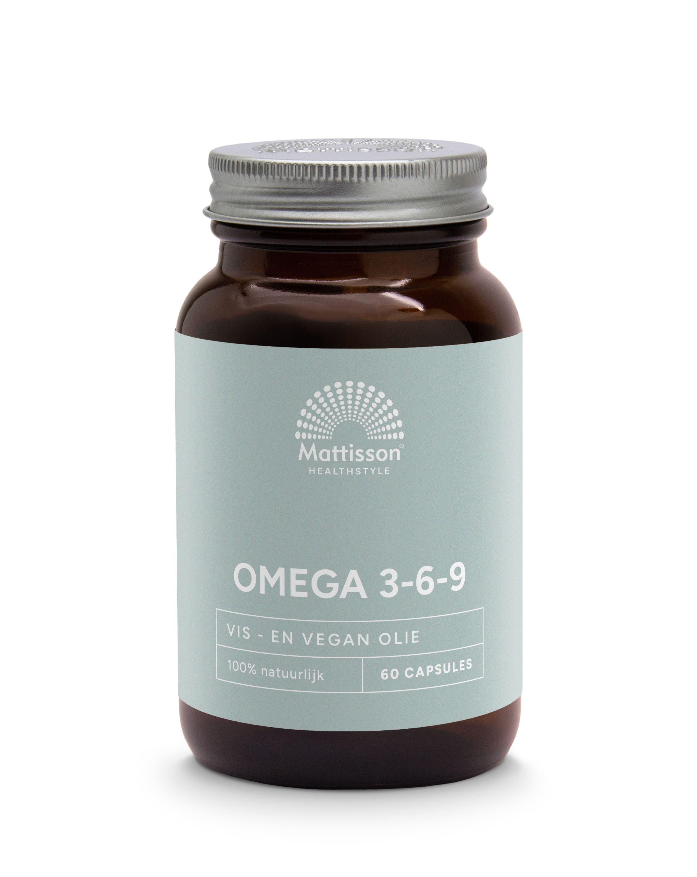 Mattisson Omega 3 6 9 vetzuren capsules with evening primrose and linseed, 60 softgel supplement for healthy fatty acids.