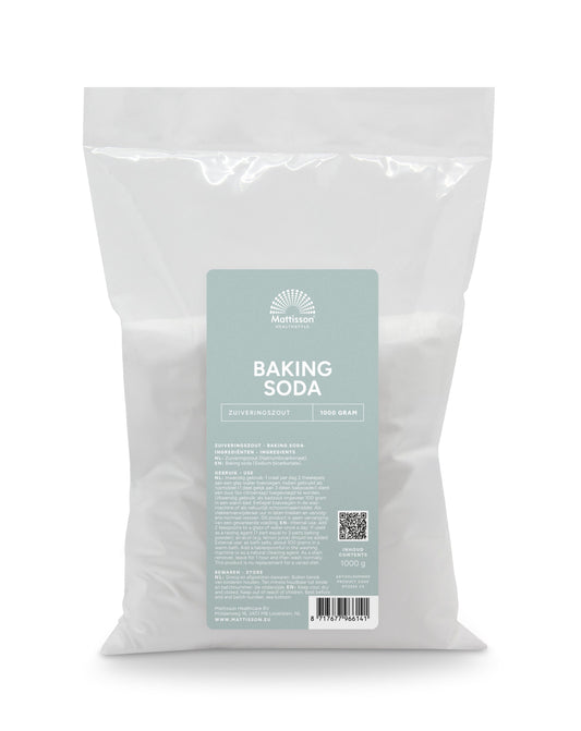 Mattisson mineral baking soda in a 1 kg bag, pure sodium bicarbonate, natural cleaning and baking product from Mineralen Enkel.