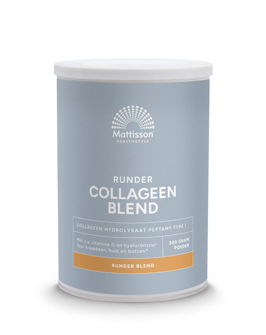 Mattisson Collagen Powder Blend Peptan in 300g container, showcasing the white collagen powder in a jar.
