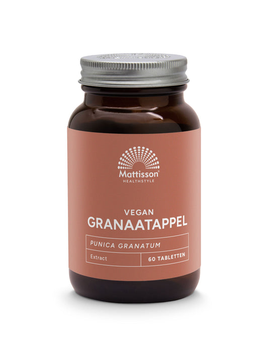 Mattisson Granaatappel 500mg herbal supplement in a bottle with 60 tablets, natural ingredients for health support