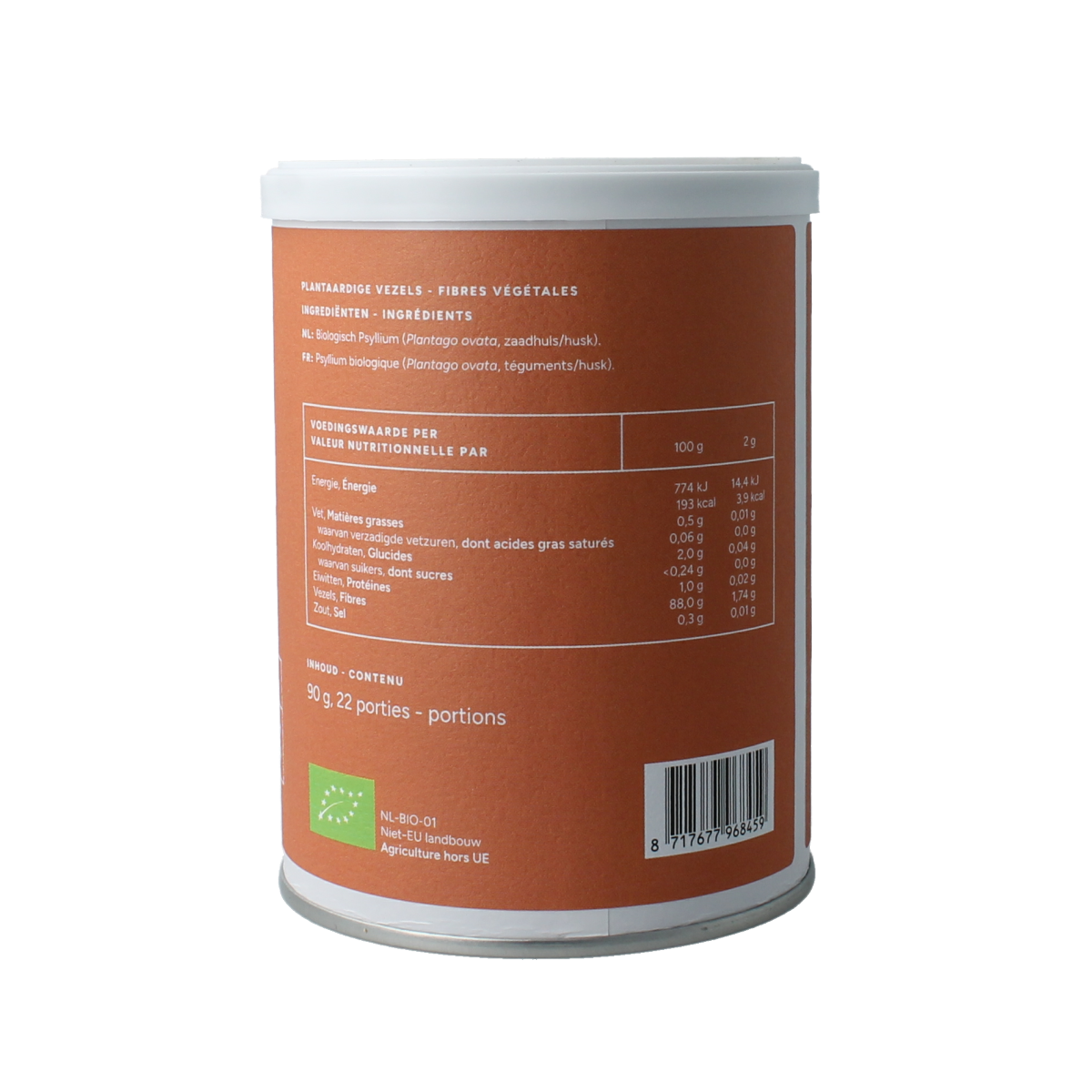 Organic Mattisson Psyllium fiber supplement in a 90g package, shown in a natural herbal preparation setting.