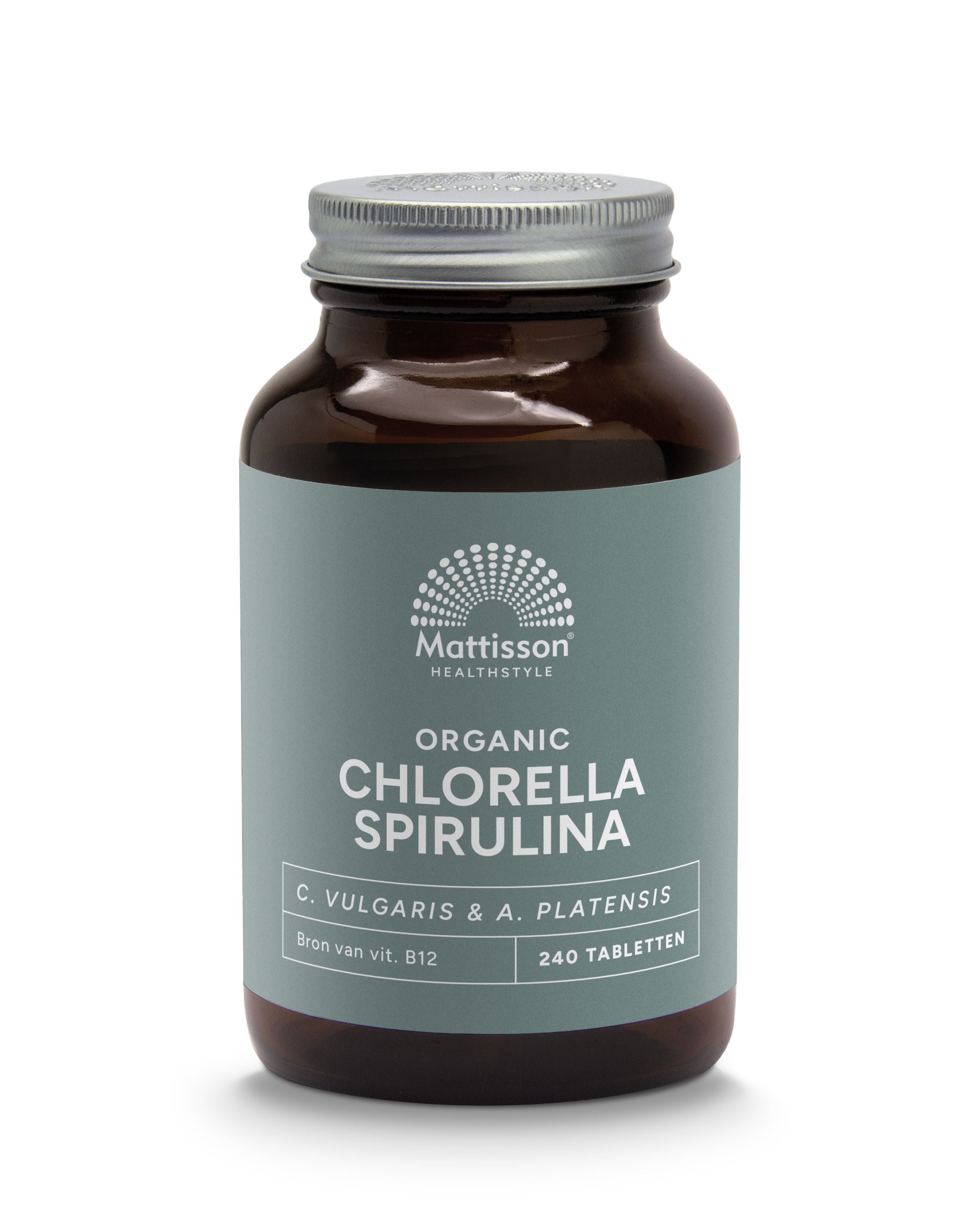 Mattisson Organic chlorella and spirulina tablets, 500mg, bio, 240 herbal supplement tablets, natural green superfood.