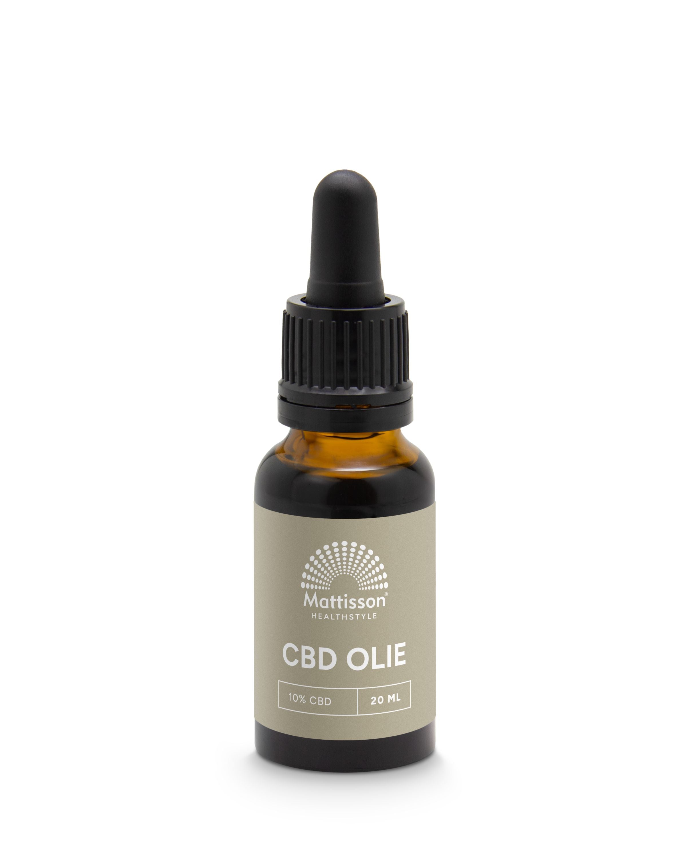 Mattisson CBD oil 10% in a 20ml bottle, herbal supplement with dropper cap, natural CBD extract for wellness.