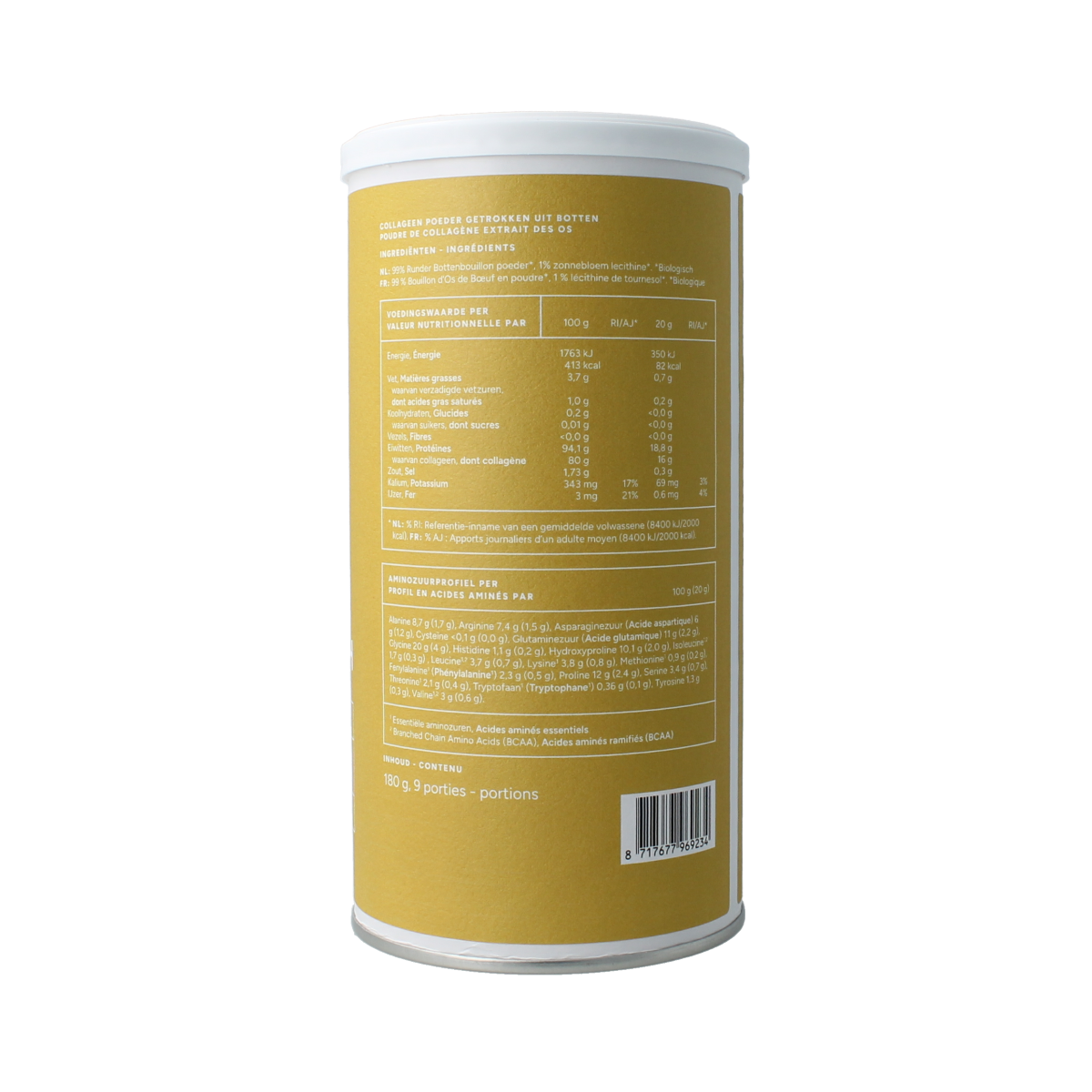 Organic Mattisson beef bone broth in 180g jar, with a label showing the product name and brand, ready for cooking.