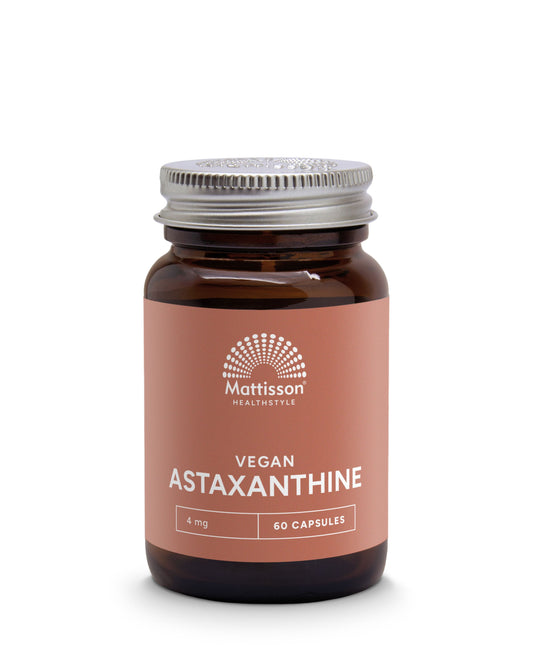 Mattisson vegan astaxanthine 4mg capsules in a jar, herbal supplement, vegetarian capsules, dietary supplement from Mattisson.